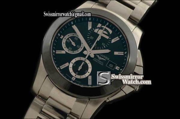 Longines Conquest Chronograph SS/SS Black A-7750 Replica Watches