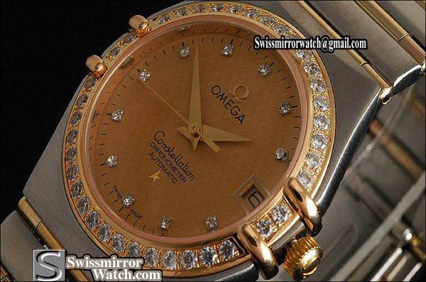 Omega 18K Wrapped TT Constellation Ladies/Gold /Diamond Replica Watches