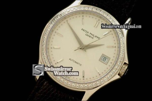 Patek philippe Calastrava SS White Diam Bez Swiss Eta 2824-2 Replica Watches