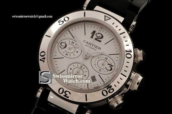 Cartier Pasha Seatimer Chrono SS/RU White Asia 7750 28800 Watche