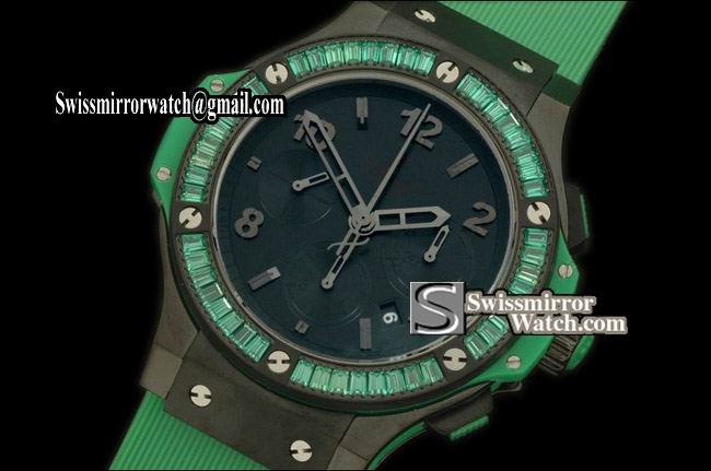 hublot Big Bang "All Black" Ceramic/Sq Green Diam Blk A-7750 Replica Watches