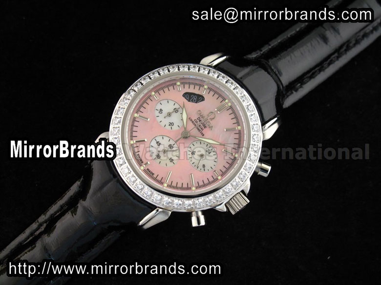 Omega Deville Co-Axial Chronograph SS Pink Dial Diamond Bezel