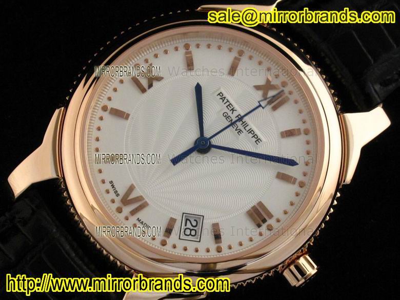 Replica Patek philippe Classic Automatic RG White Dial on Black Leather Strap
