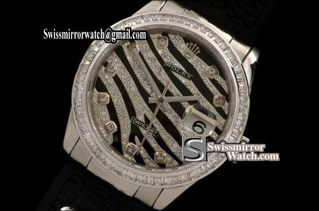 Mens Rolex Datejust Royal Black SS/Sq Cut Diam/RU Swiss Eta 2836-2 Replica Watches