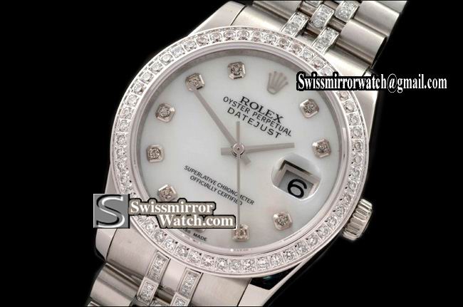 Mens Rolex Datejust SS Jub Diam Bez/Markers/Bracelet MOP Wht Eta 2836-2 Replica Watches