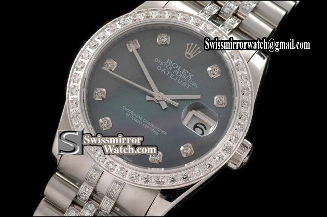 Mens Rolex Datejust SS Jub Diam Bez/Markers/Bracelet MOP Grey Eta 2836-2 Replica Watches