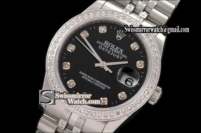 Mens Rolex Datejust SS Jub Diam Bez/Markers/Bracelet Black Eta 2836-2 Replica Watches