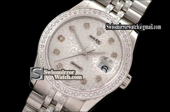 Mens Rolex Datejust SS Jub Diam Bez/Markers/Bracelet Jub Silver Eta 2836-2 Replica Watches