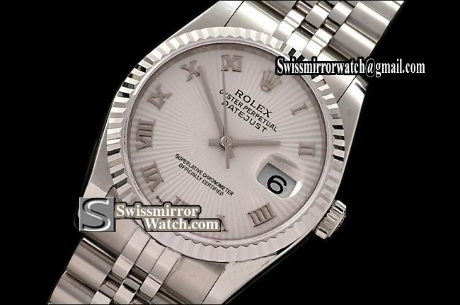 Mens Rolex Datejust SS Jub SS Sunburst White Roman Swiss Eta 2836-2 Replica Watches