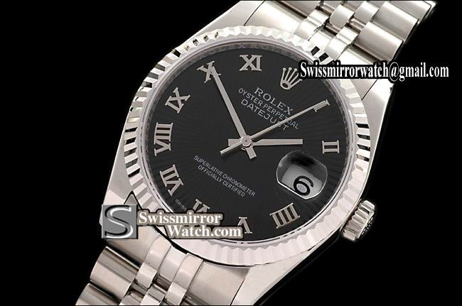 Mens Rolex Datejust SS Jub SS Sunburst Black Roman Swiss Eta 2836-2 Replica Watches