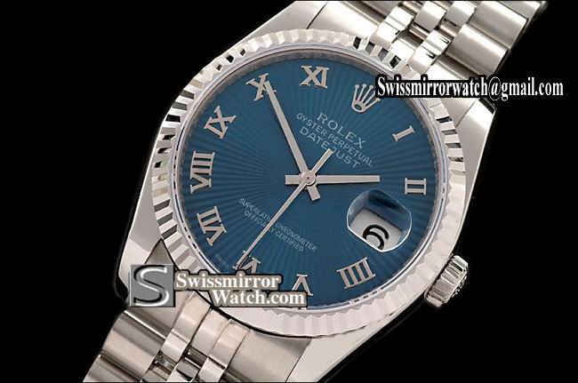 Mens Rolex Datejust SS Jub SS Sunburst Blue Roman Swiss Eta 2836-2 Replica Watches
