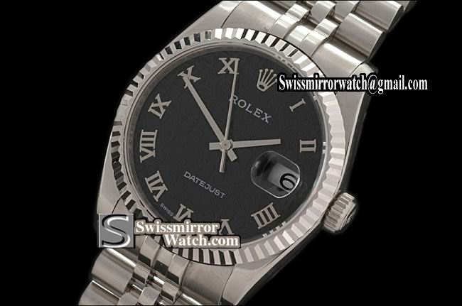 Mens Rolex Datejust SS Jub SS Jubilee Black Roman Swiss Eta 2836-2 Replica Watches