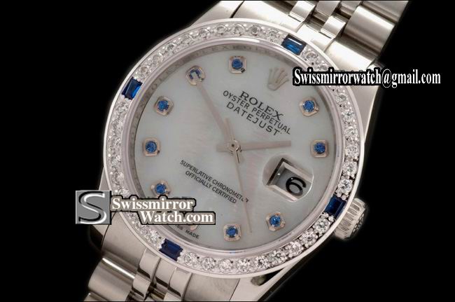 Mens Rolex Datejust SS Jub Diam/Ruby Bez MOP Wht Blue Ruby Eta 2836-2 Replica Watches