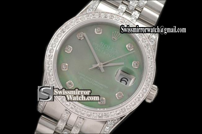 Mens Rolex Datejust SS Jub Diam Bez/Markers/Bracelet M-Green Eta 2836-2 Replica Watches