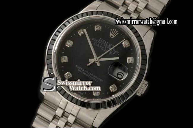 Mens Rolex Datejust SS Black Ruby Bez Jubliee Blk Diam Swiss Eta Replica Watches