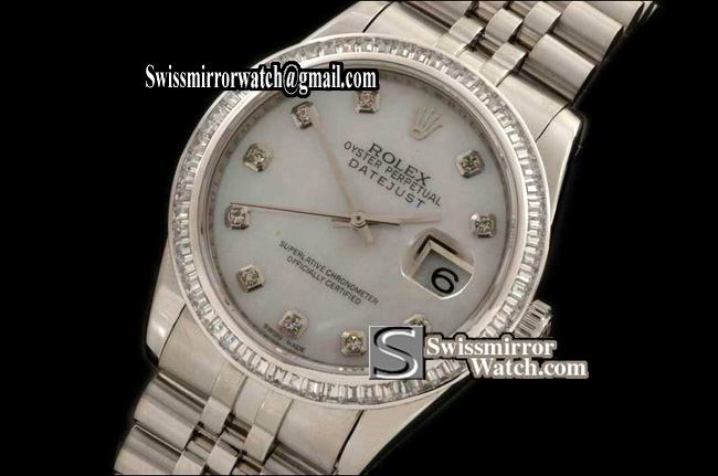 Mens Rolex Datejust SS MOP Wht Sq cut Bez Jubliee Swiss Eta 2836-2 Replica Watches