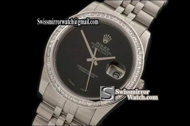 Mens Rolex Datejust SS Sq Cut Bez Jubliee Blk Pearl Swiss Eta 2836-2 Replica Watches