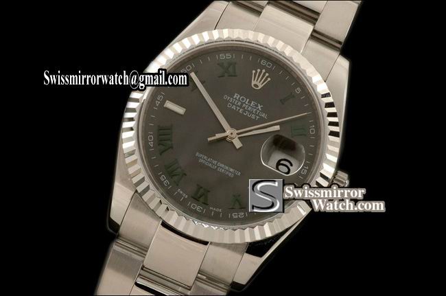 Mens Rolex Datejust SS Oyster All Black Roman Swiss Eta 2836-2 Replica Watches