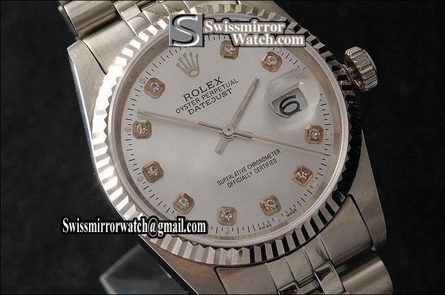 Mens Rolex Datejust SS Silver Dial Diamond Markers Swiss Eta 2836-2 Replica Watches