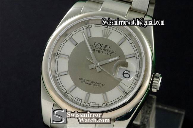 Mens Rolex Datejust SS White/Grey Dial Stick Markers Swiss Eta 2836-2 Replica Watches