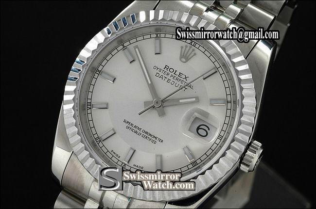 Mens Rolex Datejust SS Silver White Dial Stick Markers Swiss Eta 2836-2 Replica Watches