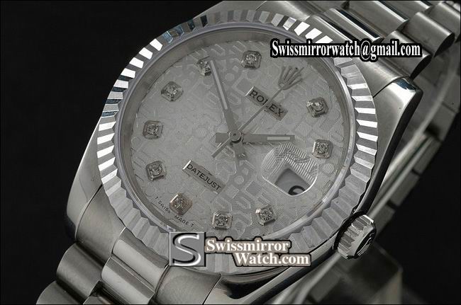 Mens Rolex Datejust SS White Jubilee Dial Diamond Markers Swiss Eta 2836-2 Replica Watches