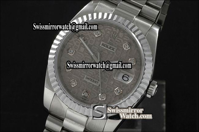 Mens Rolex Datejust SS Grey Jubilee Dial Diamond Markers Swiss Eta 2836-2 Replica Watches