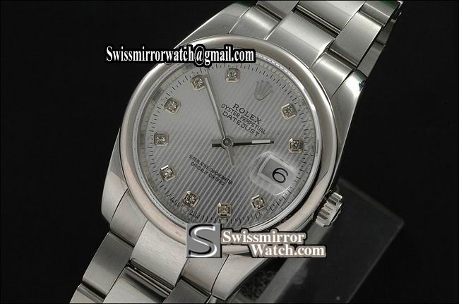 Mens Rolex Datejust SS Silver Tuxedo Dial Diamond Markers Swiss Eta 2836-2 Replica Watches