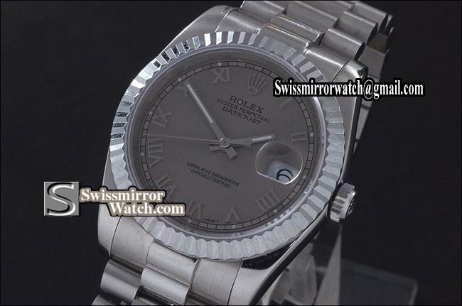 Mens Rolex Datejust SS Grey Dial Roman Markers Swiss Eta 2836-2 Replica Watches