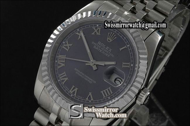 Mens Rolex Datejust SS Bluish-Grey Dial Roman Markers Eta 2836-2 Replica Watches
