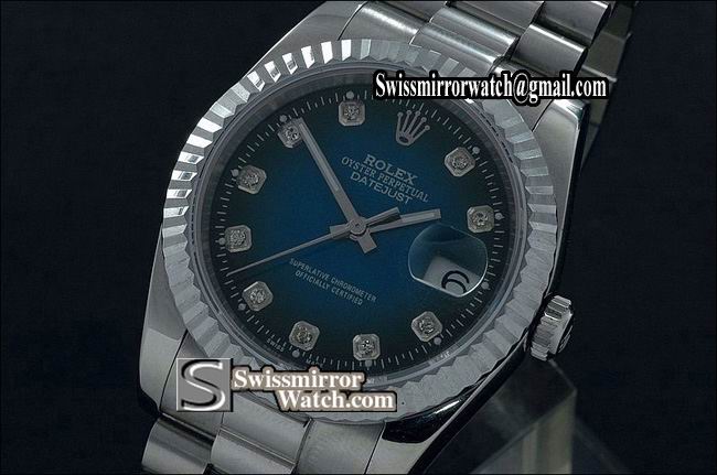 Mens Rolex Datejust SS Burnt Blue Dial Diamond Markers Eta 2836-2 Replica Watches