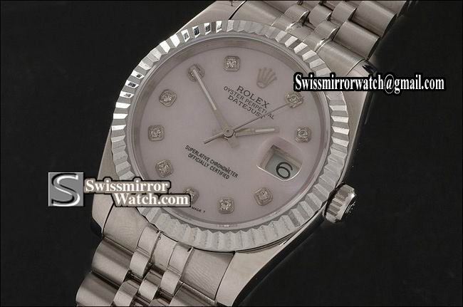 Mens Rolex Datejust SS MOP Pink Dial Diamond Markers Eta 2836-2 Replica Watches
