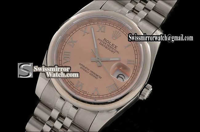Mens Rolex Datejust SS Salmon Dial Roman Markers Eta 2836-2 Replica Watches