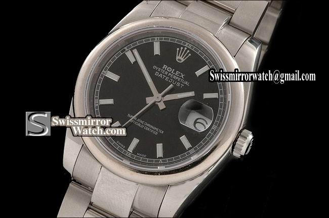 Mens Rolex Datejust SS Black Dial StickMarkers Eta 2836-2 Replica Watches
