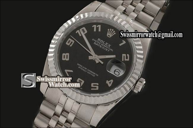 Mens Rolex Datejust SS Black Dial Num Markers Eta 2836-2 Replica Watches