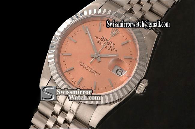 Mens Rolex Datejust SS Salmon Dial Stick Markers Eta 2836-2 Replica Watches