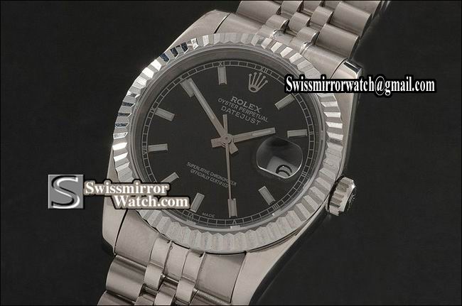 Mens Rolex Datejust SS Black Dial Stick Markers Eta 2836-2 Replica Watches