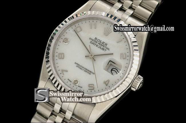 Mens Rolex Datejust SS MOP Wht Dial Diam/Num Markers Eta 2836-2 Replica Watches