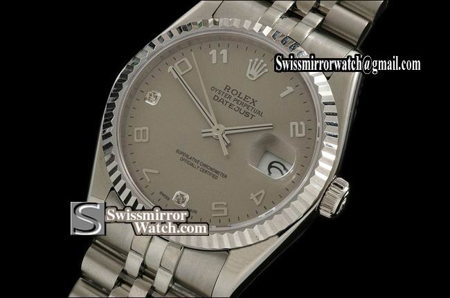 Mens Rolex Datejust SS Grey Dial Diam/Num Markers Eta 2836-2 Replica Watches