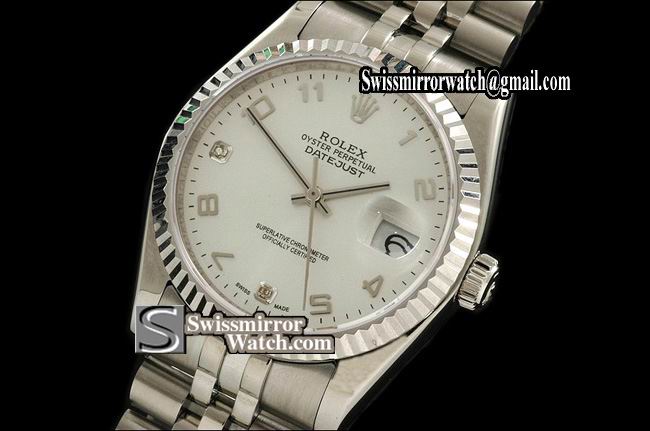 Mens Rolex Datejust SS Silver Wht Dial Diam/Num Markers Eta 2836-2 Replica Watches