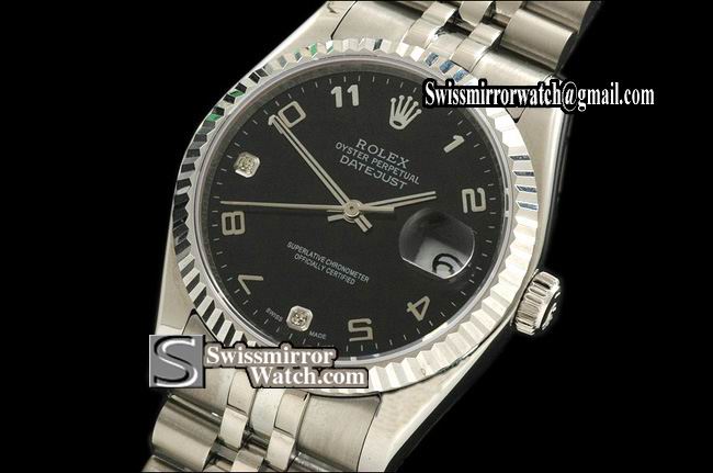 Mens Rolex Datejust SS Black Dial Diam/Num Markers Eta 2836-2 Replica Watches