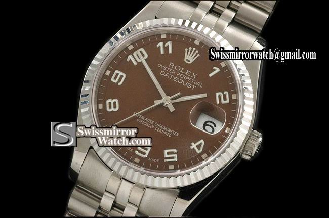 Mens Rolex Datejust SS Brown Havana Dial Num Markers Eta 2836-2 Replica Watches