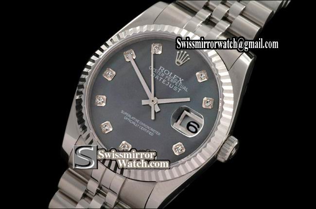 Mens Rolex Datejust SS Jubilee MOP Grey Blue Dial Diam Markers Eta 2836-2 replica Watches
