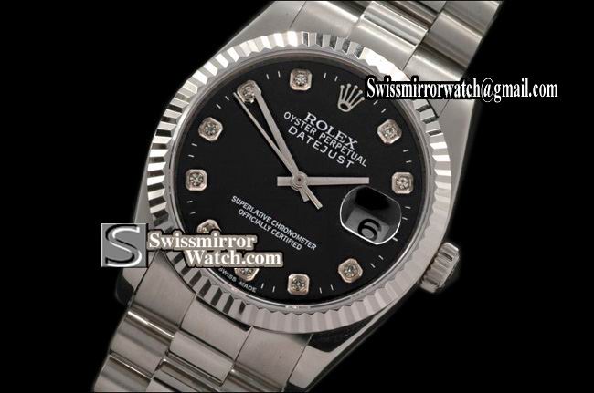 Mens Rolex Datejust SS Presdient Black Dial Diam Markers Eta 2836-2 Replica Watches