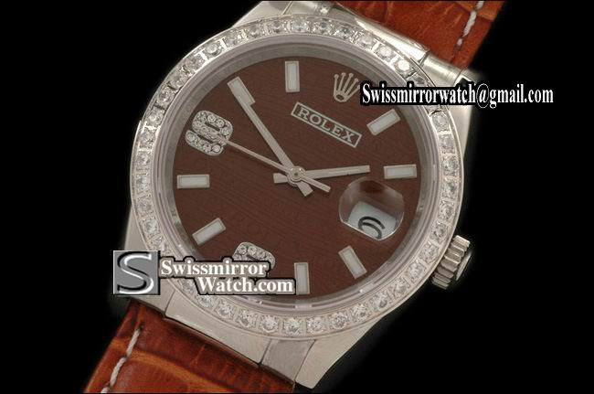 Mens Rolex Datejust LE Brown 2008 Insignia Dial Diam Bez Lume Stk/Diam Num Replica Watches
