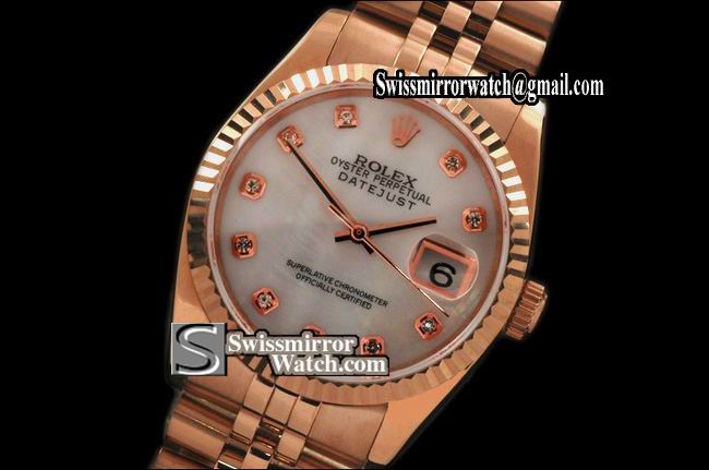 Mens Rolex Datejust RG Jubliee MOP White Diam Swiss Eta 2836 Replica Watches