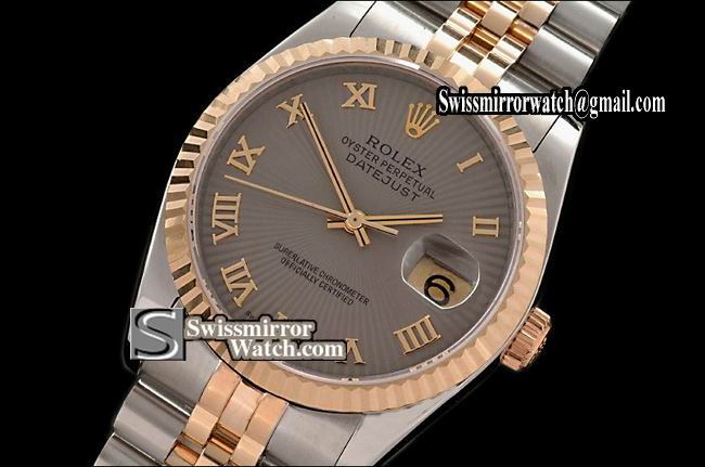 Mens Rolex Datejust TT Jub SS Sunburst Grey Roman Swiss Eta 2836-2 Replica Watches