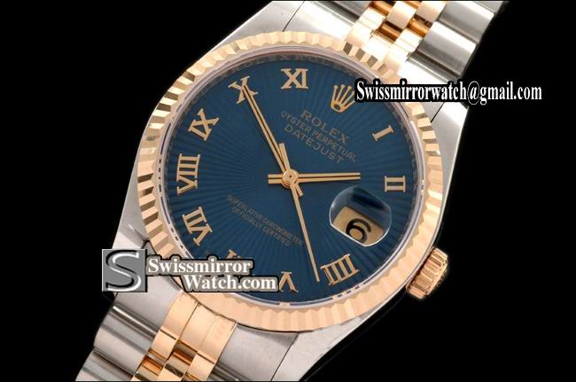 Mens Rolex Datejust TT Jub SS Sunburst Blue Roman Swiss Eta 2836-2 Replica Watches