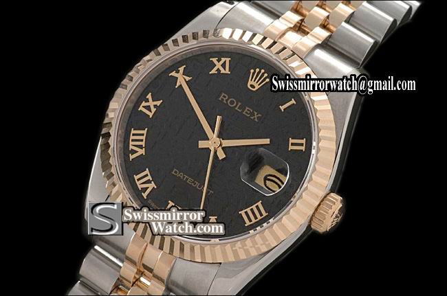 Mens Rolex Datejust TT Jub SS Jubilee Black Roman Swiss Eta 2836-2 Replica Watches
