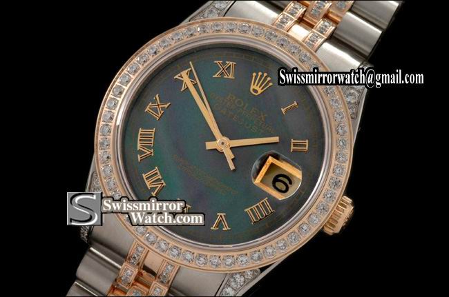 Mens Rolex Datejust TT Jub Diam Bez/Case/Band M-Green Roman Dial Eta 2836-2 Replica Watches